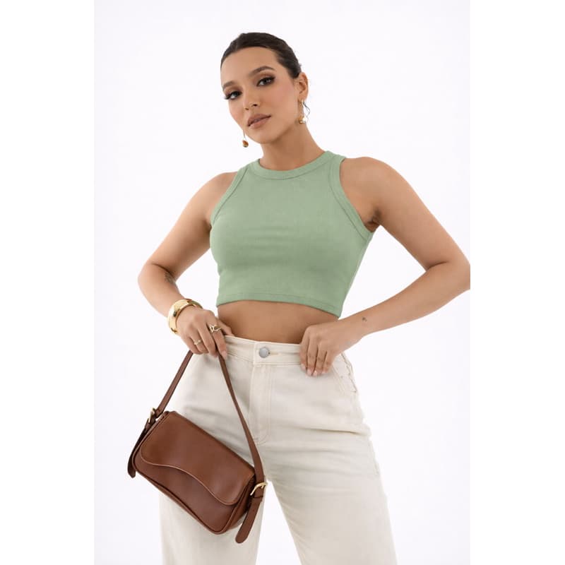 Regata Canelada Ribana Versátil Moda Casual cropped