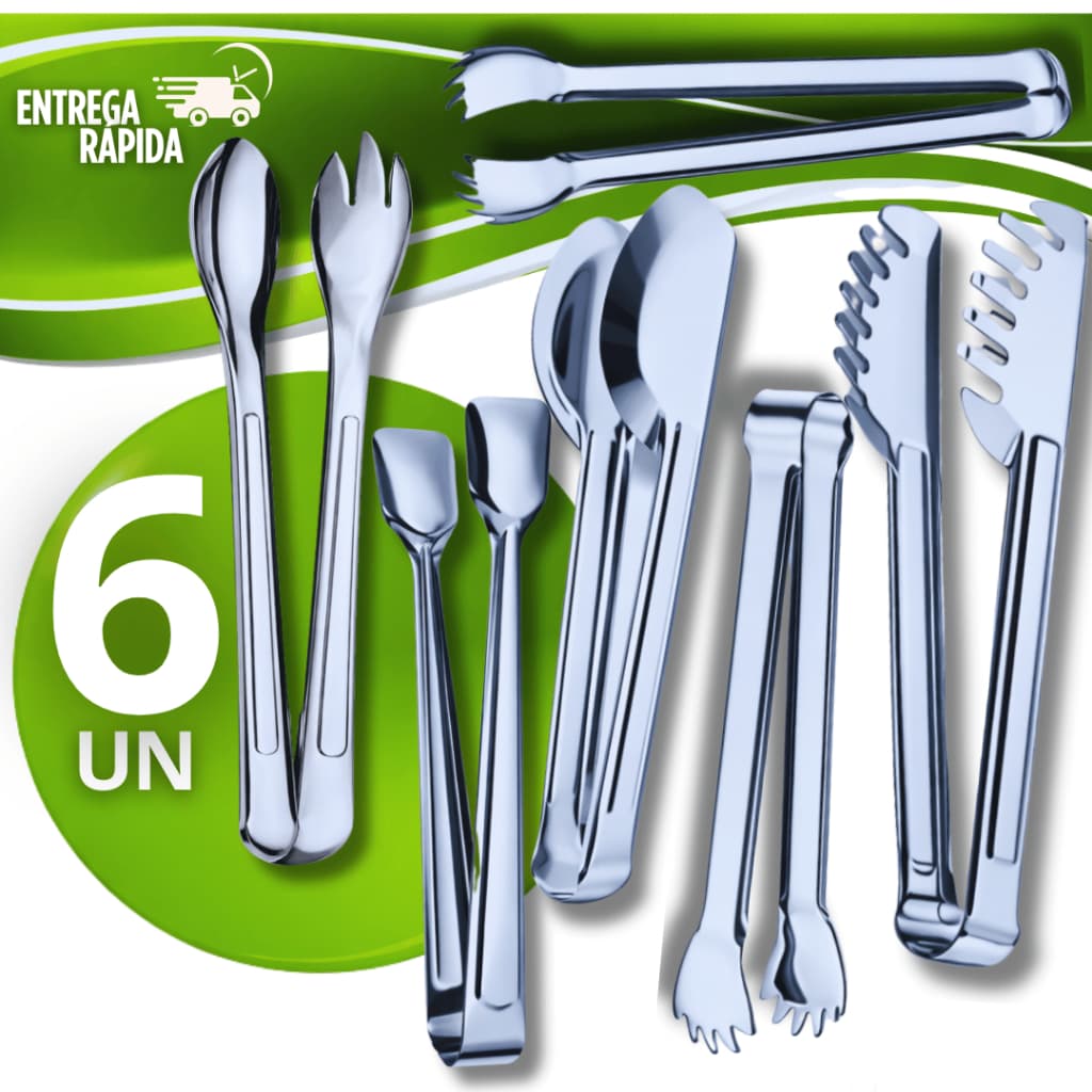 6 6 Pegadores Inox Multiuso Churrasco Buffet Salada Carne Gelo Cozinha e Área Gourmet Acessórios Restaurante
