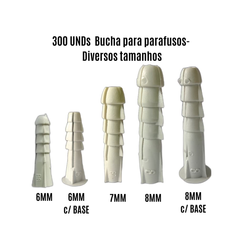 Kit com 300 UND Buchas Premium Alta Qualidade Tamanhos 6MM, 6MM COM BASE, 7MM, 8MM ou 8MM COM BASE