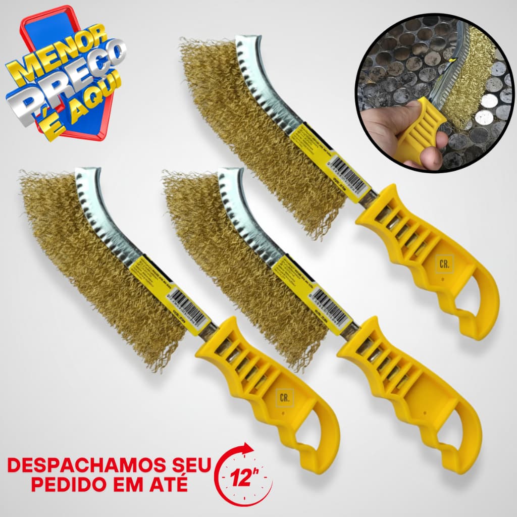 Oferta de 1 até 6 Escova De Aço Manual C/ Cabo-Limpeza De Churrasqueira,Ferrugem, Solda ou Uso Geral