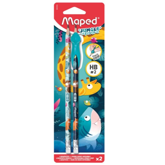 ✏️🦒 Kit Lápis Grafite Maped Jungle Fever HB nº 2 + Brinde Guia de Dedo