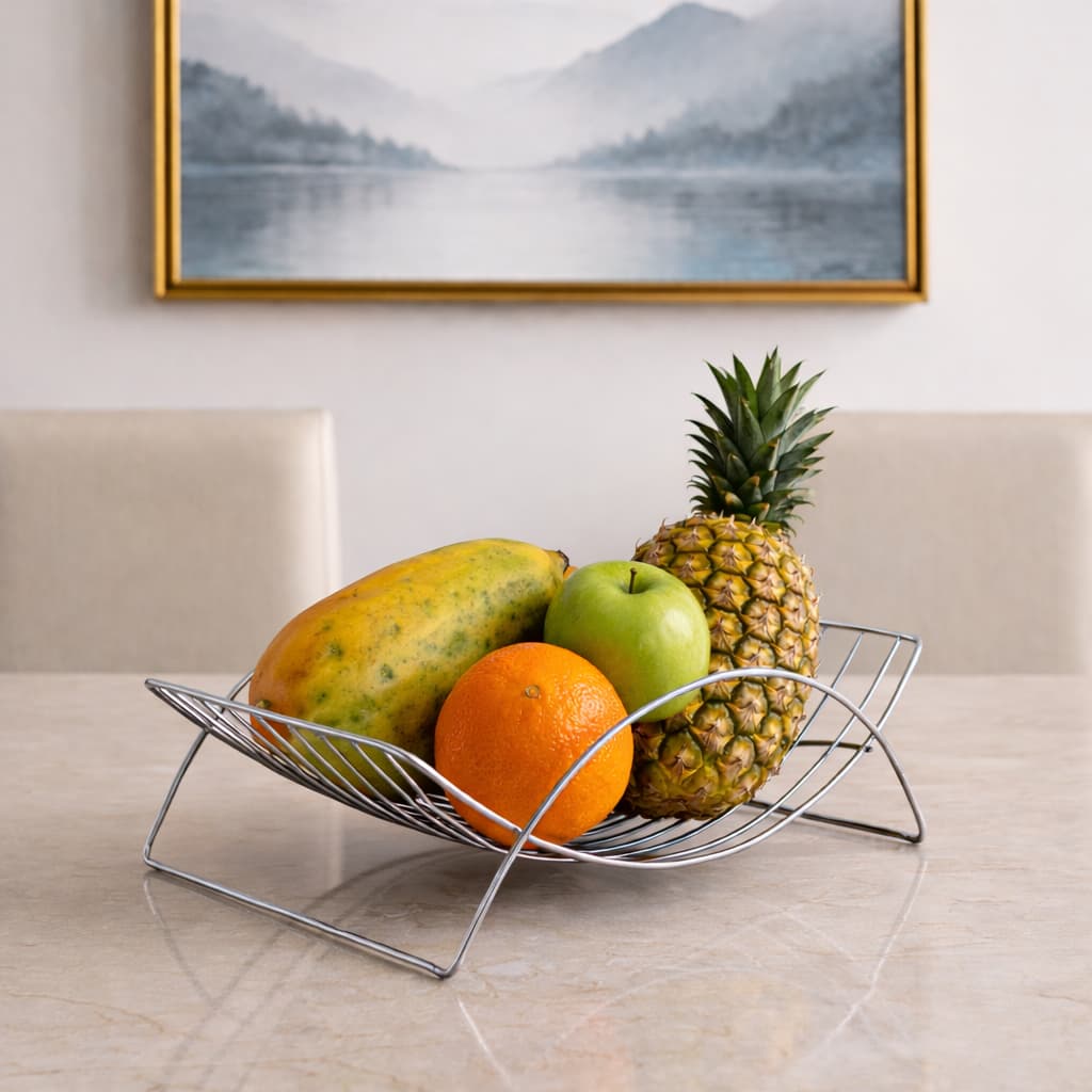 Fruteira de Mesa Design Moderno Cromado Organizador e Expositor de Frutas para Cozinha Envio Rápido