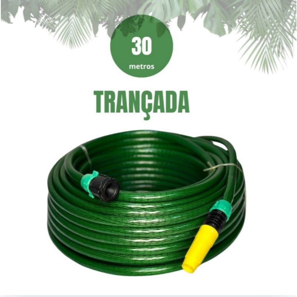 Mangueira de jardim trançada verde resistente e flexível verde jardim com esguicho 30 metros