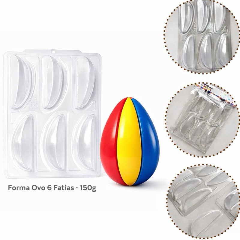 Forma 3 Partes para Ovo de Páscoa 6 Fatias 150g PET