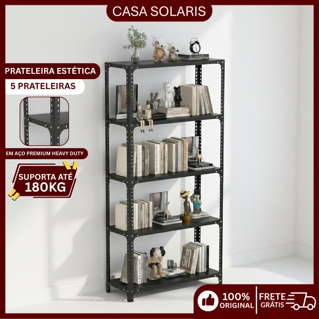 Estante Prateleira Industrial Armario em Aço 5 Níveis – Organizador Durável Sala Cozinha e Quarto