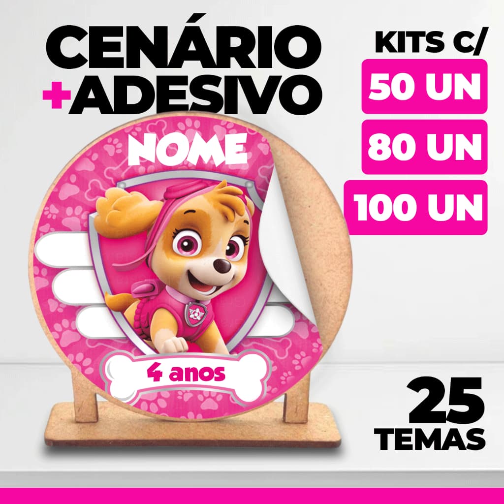 Mini Painel Redondo 6cm + Adesivo Personalizado Kit 50/80/100 - Aniversário Infantil - Decoração