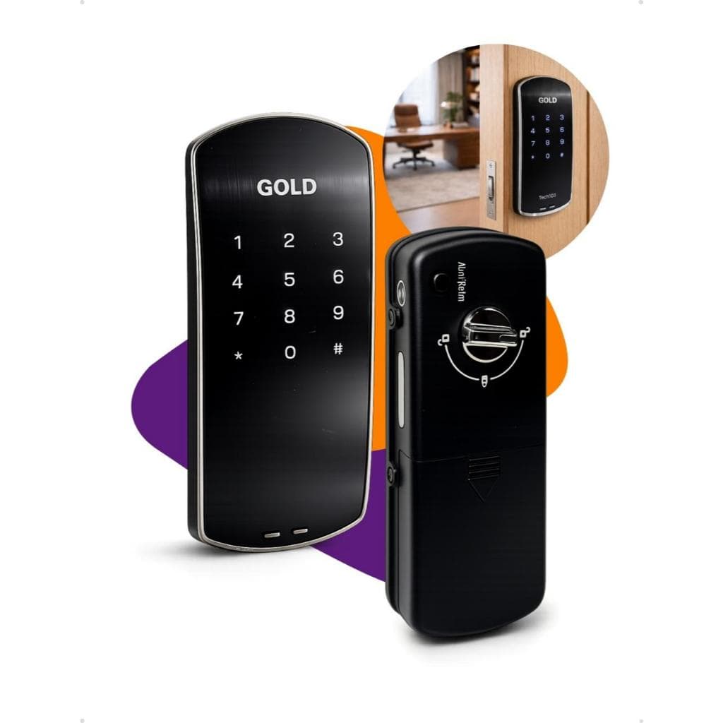 Fechadura Digital Senha Sobrepor Porta De Giro Touch Screen Preto