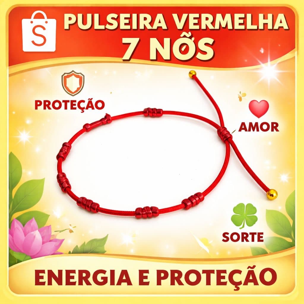 Pulseira Vermelha 7 Nós Kabbalah Original – Proteção Espiritual, Sorte, Amor e Prosperidade | Amuleto da Sorte Ajustável
