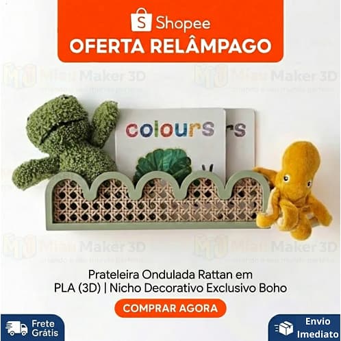 🌊 Mini Prateleira Ondulada Rattan: Organização e Estilo (24cm) | Nicho Decorativo Exclusivo Boho
