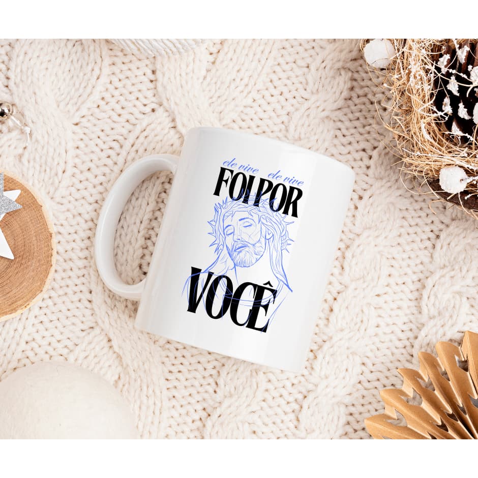 Caneca religiosa personalizada Foi por você 325ml Porcelana