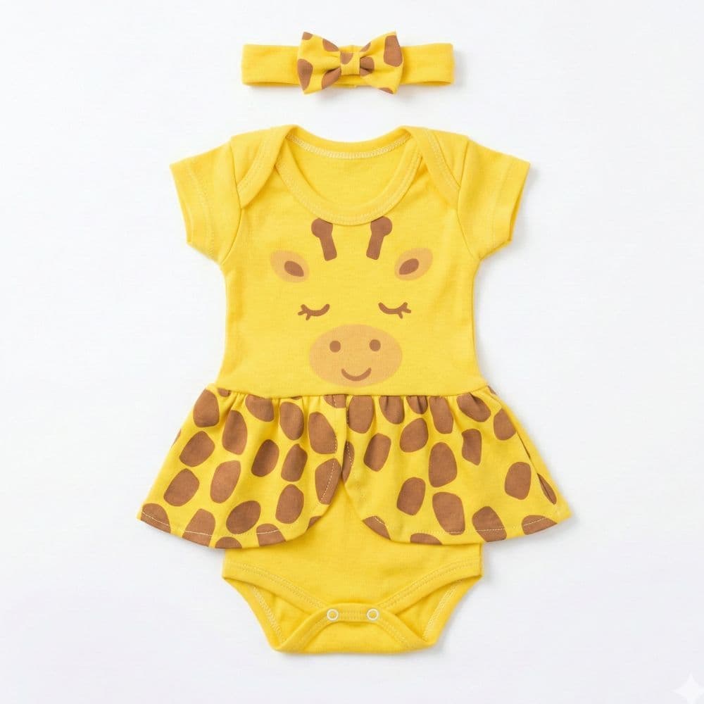 Body Vestido Girafa Feminino Bebê Confortavel Manga Curta Menina Estampado infantil Verão algodão