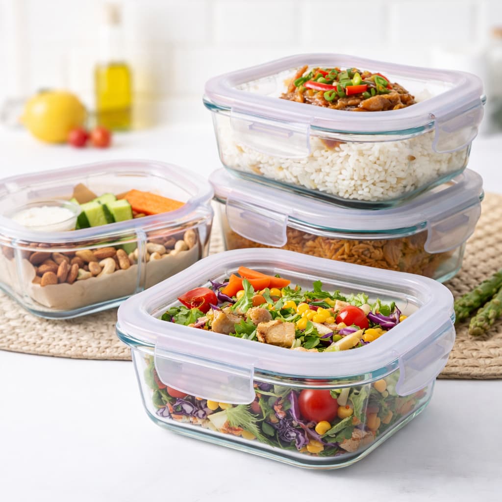 POTE HERMÉTICO FECHAMENTO QUATRO TRAVAS 330mL LANCHES FITNESS KIT 3 UNIDADES ARMAZENAMENTO COZINHA