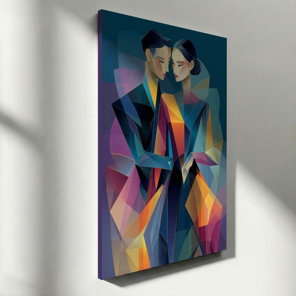 Quadro Decorativo Casal Abstrato Geométrico Arte Moderna Colorida Tela Vertical Sala Luxo