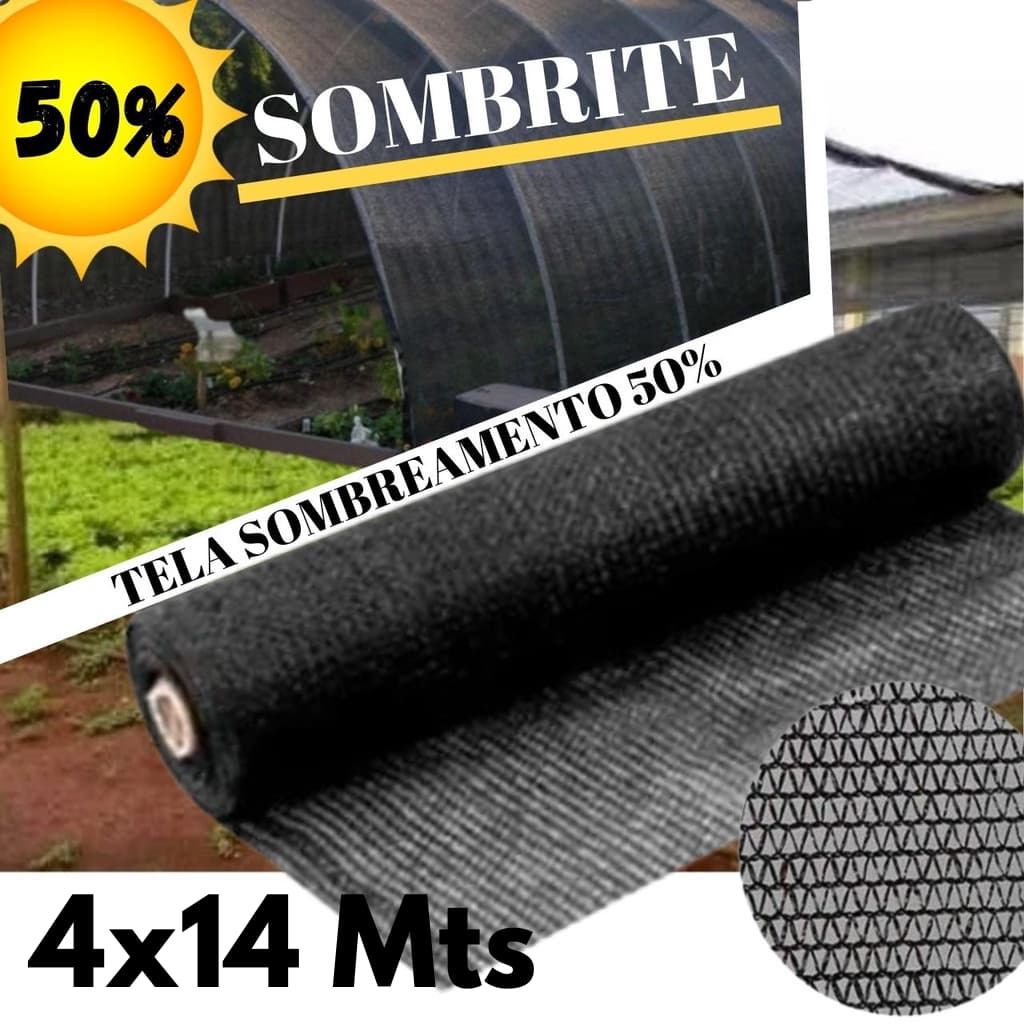 Sombrite 50% 4x14 Mts para Horta Jardim Estufa Viveiro Proteção UV Tela Sombreamento Resistente
