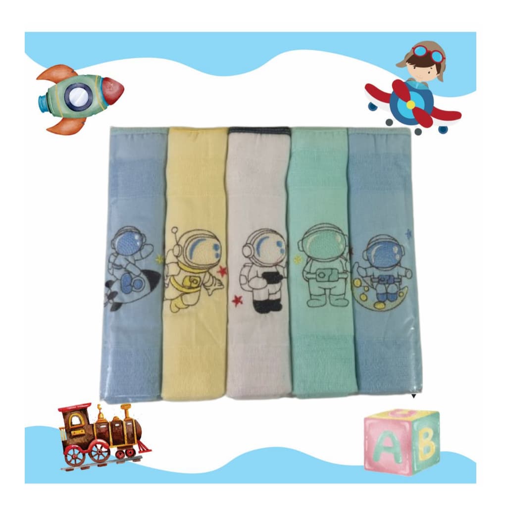 Kit Fralda de Pano Bordada Tecidos Duplo,com 5 Unidades 70x70cm 100% Algodão Feminino e Masculino.