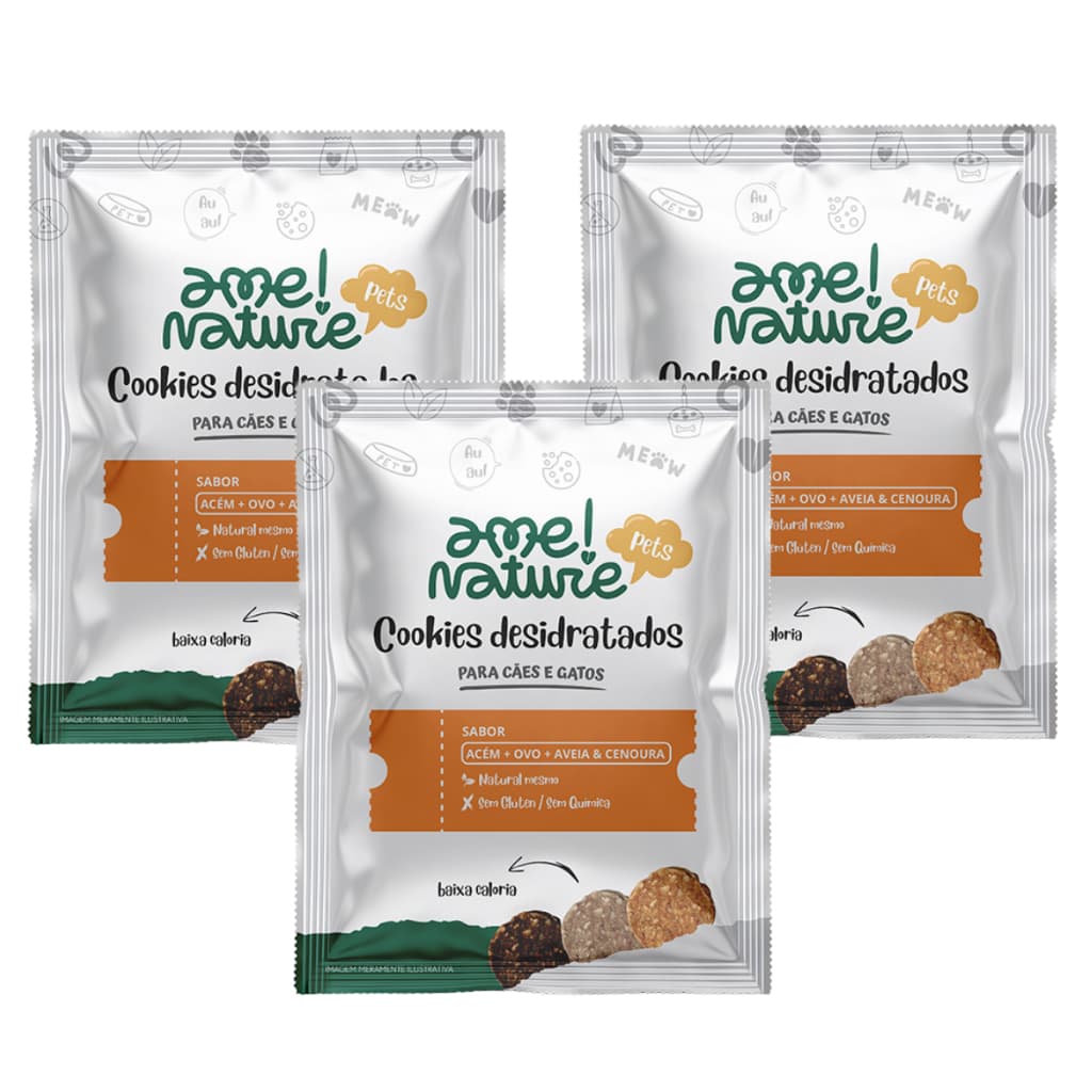 Kit 3 Petiscos  100% Natural para Cães e Gatos Carne Desidratada 20g cada (60g total) Ame Nature