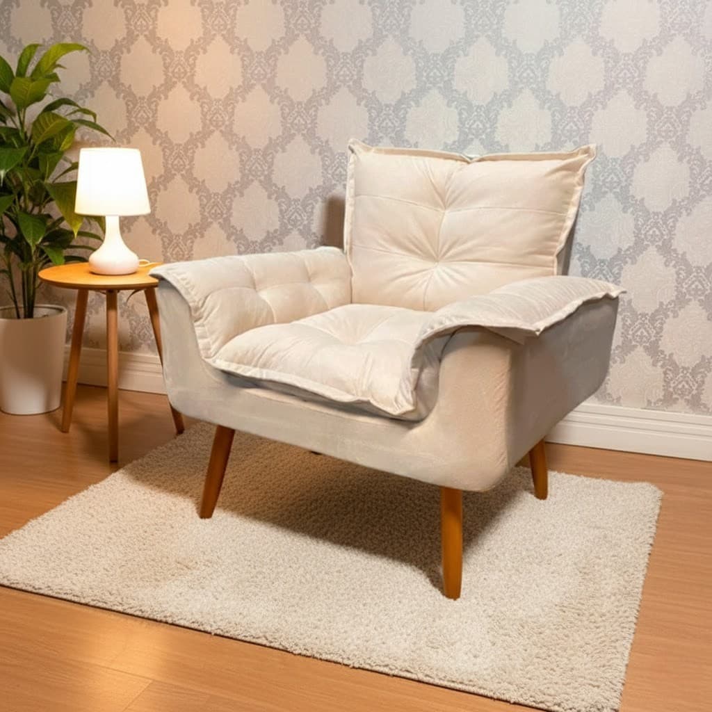 Poltrona Luxo Para Salão de Beleza Opala Pés Palito Suede Premium