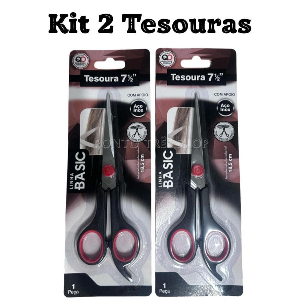 Kit Duas Tesouras Cabelo Original Line Multiuso Papel Profissional Aço inox Cozinha Salão Barbeiros
