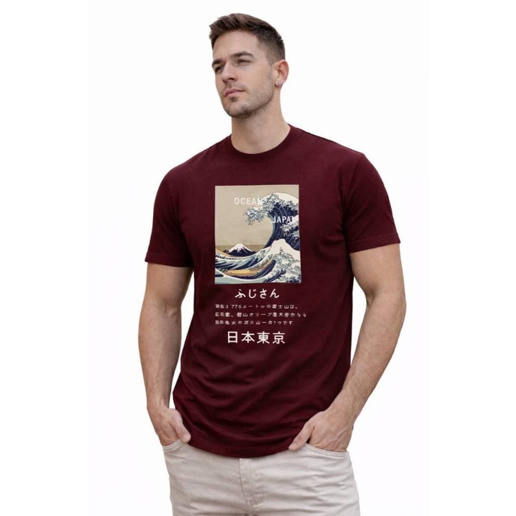 Camiseta Masculina Estampa Japonesa Great Wave Japão 100% Algodão Gold do P ao G4