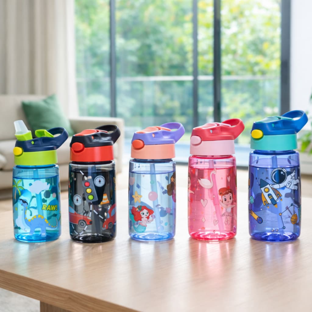 Garrafa com Canudo Silicone Infantil Plástico / garrafa de água Infantil 450ml