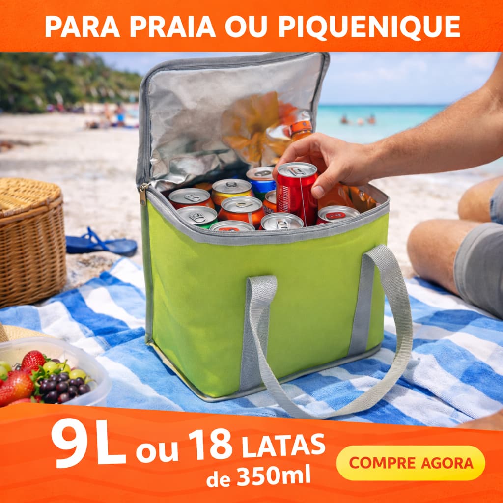 Bolsa termica, 9 Litros, com alca, reforçada, zíper, alumínio na parte interna, cores, marmita, alumínio,  conserva