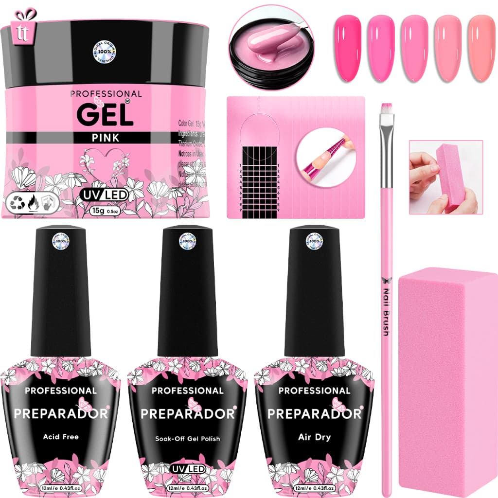 Kit Unha Gel Blindagem + Pincel + 10 Moldes adesivos + Lixa Bloco Fecha poros Polidora