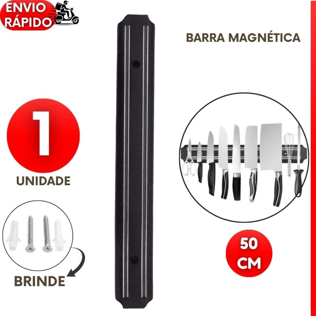 Barra Magnética 50cm Premium para Facas Ferramentas Multiuso Suporte de Parede Imã Organizador Cozinha