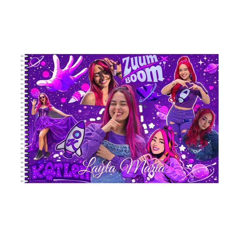 Caderno de Desenho Katlen Dos Rosa 48 folhas com nome