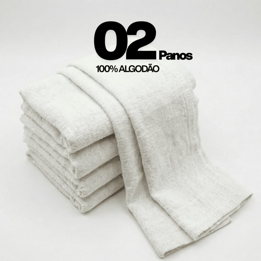 Kit 2 Panos De Chão Alvejado Branco Grande 62x42 Saco Duplo 100% Algodão