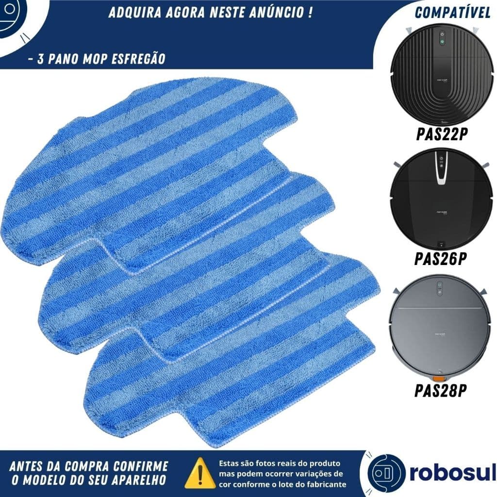 Kit 3 Refil Pano Mop Esfregão Para Robô Aspirador COMPATÍVEL PHILCO PAS22 PAS26P PAS28P