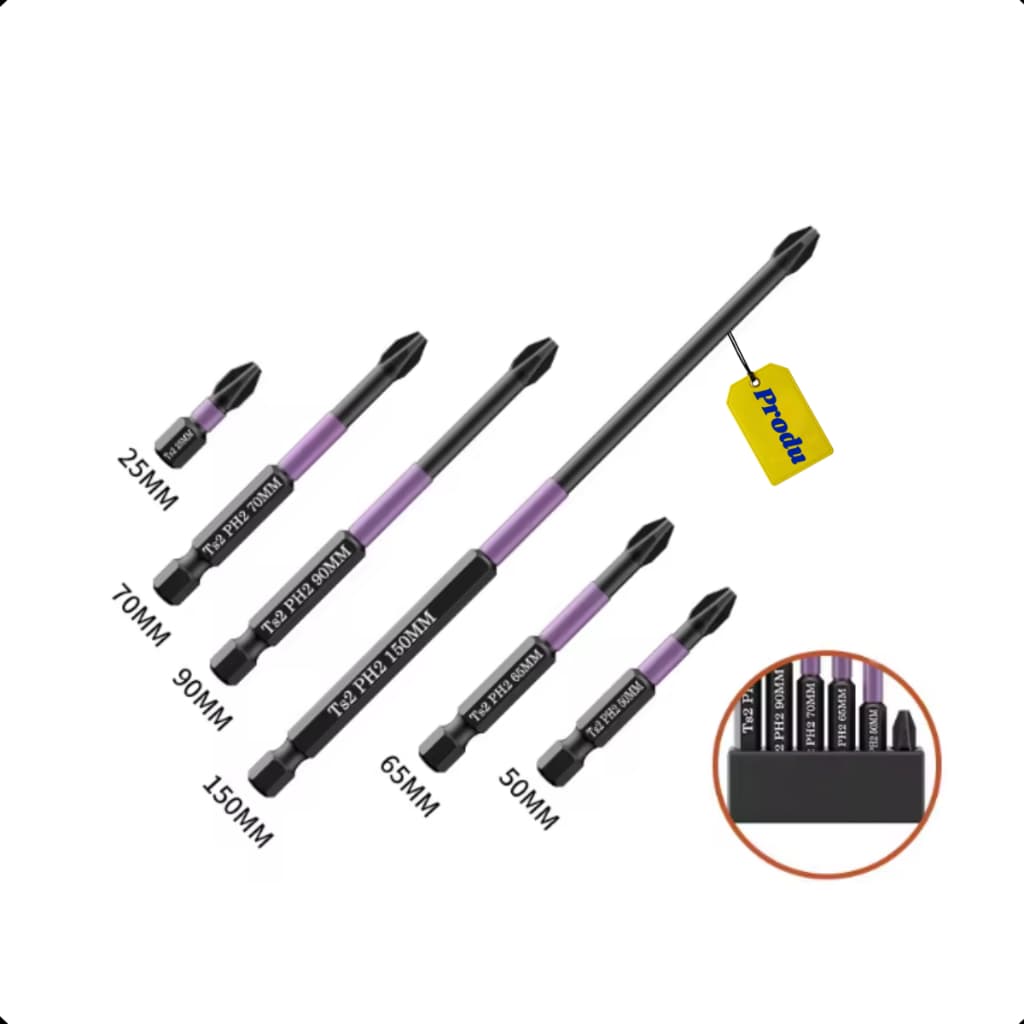 Kit Bits PH2 Magnético Ponteira Philips Sextavado 1/4 Parafusadeira 6 ou 7 Peças Antiderrapante