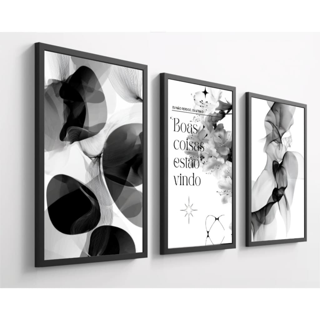 Quadros Decorativos Preto E Branco Abstrato Frase Motivacional Minimalista Placas Mdf Quarto Sala