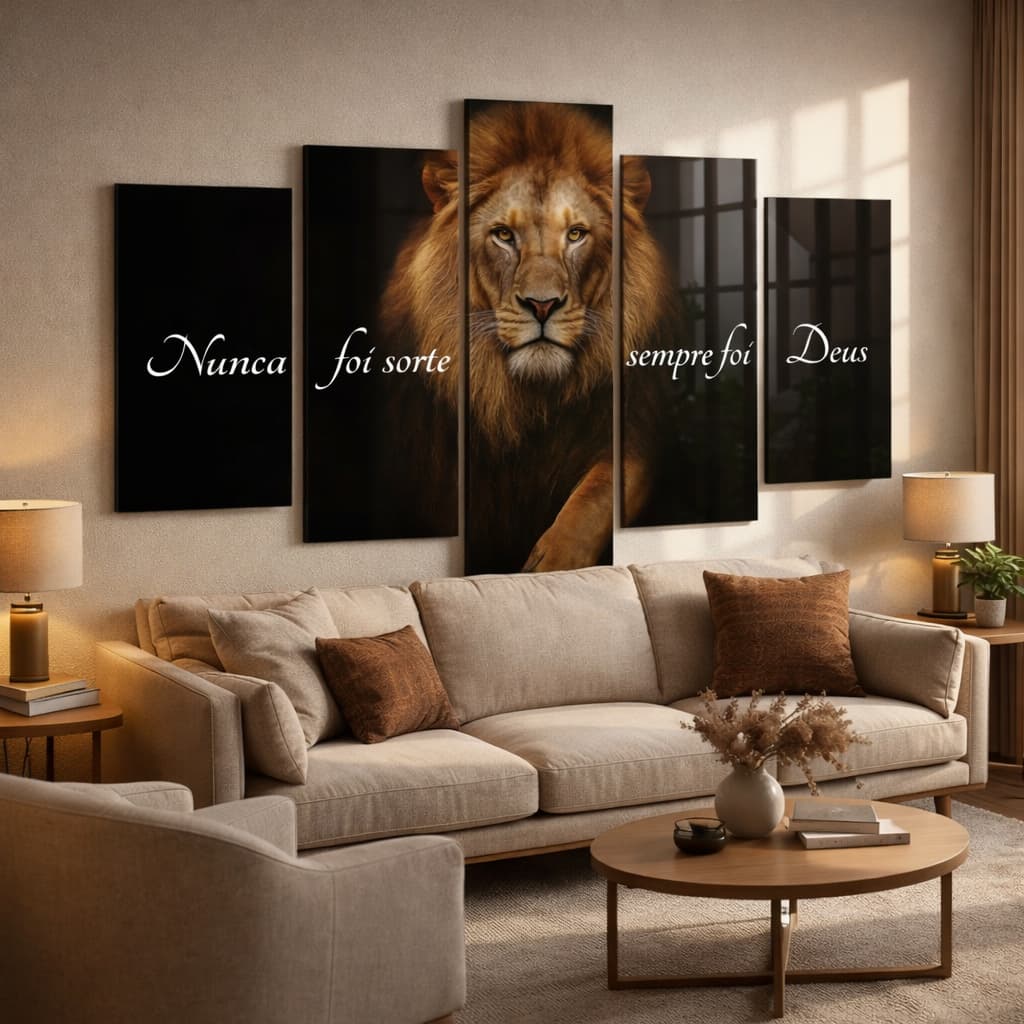 Quadro Decorativo Leão De Judá Frase Nunca foi Sorte Sempre foi Deus