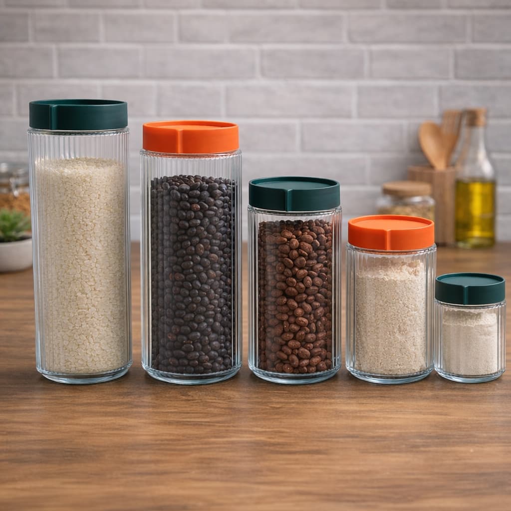 Kit 4 Potes de Vidro com Tampa Vedada – Porta Mantimentos Cozinha Moderna Armazenar arroz, feijão