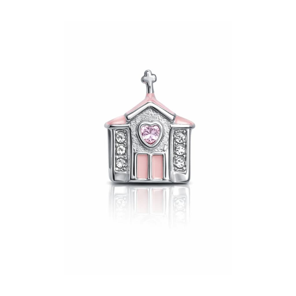 Berloque Separador Igrejinha Rosa Aço Inox Pode Molhar Pingente Charm Joia Luxo