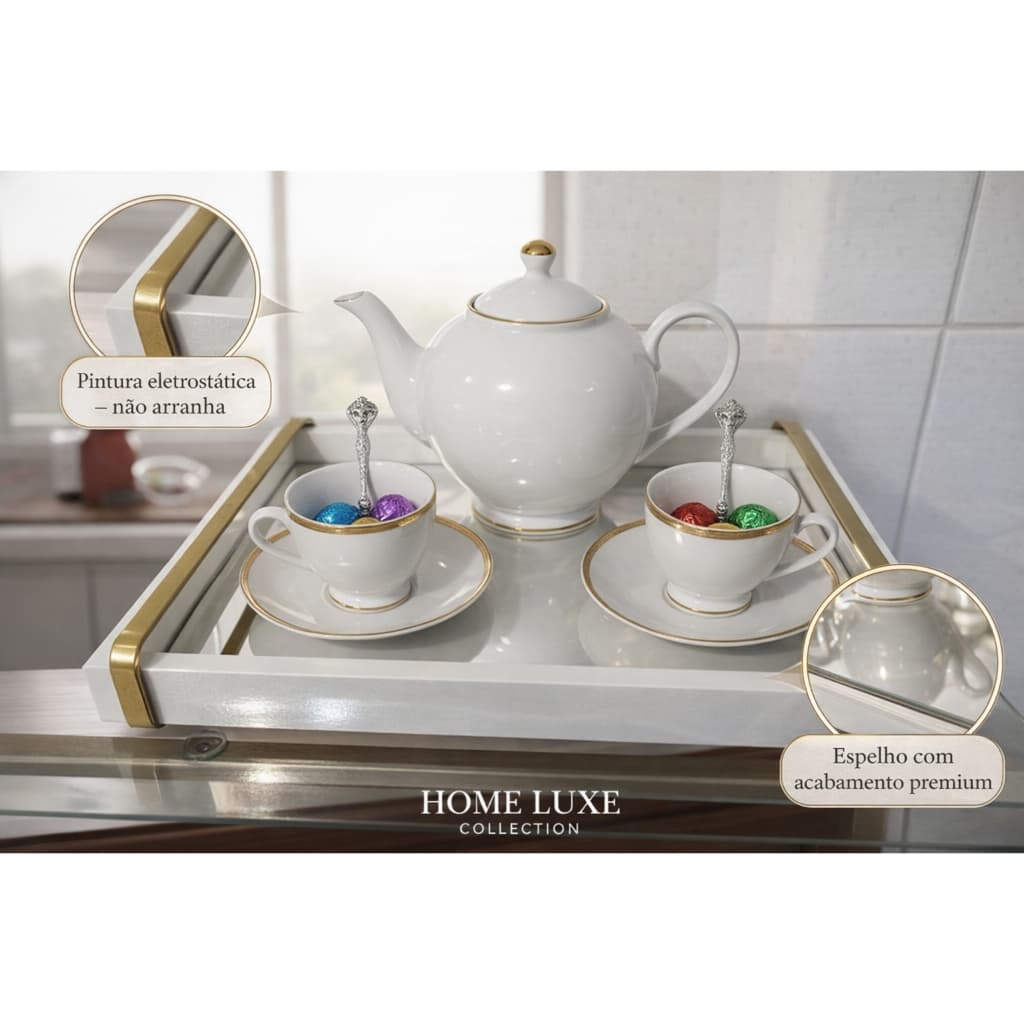 Bandeja Espelho Multiuso Organização Sala Bar Mesa Posta Cantinho Café Elegante Decorativa