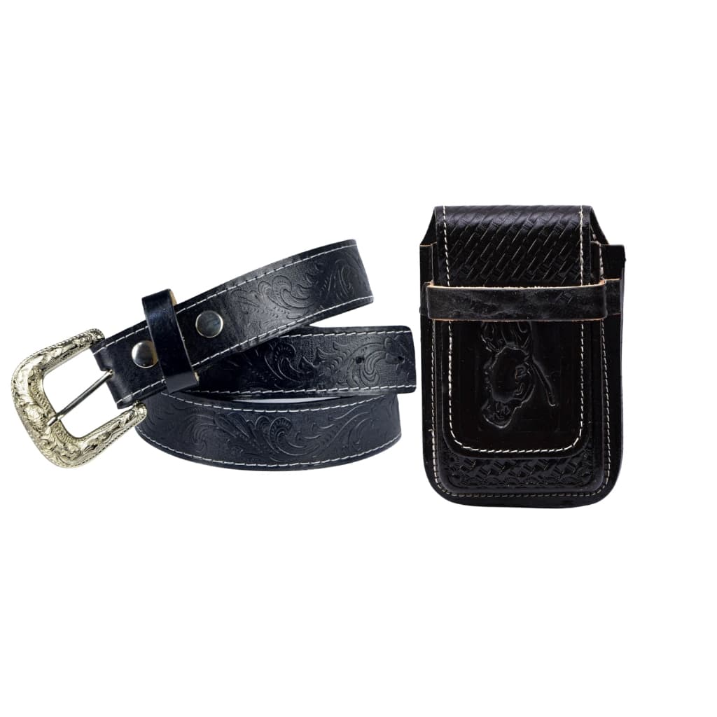 Kit Cinto Country Fivela Removível + Capa Bainha Para Celular Dura Forrada Com Passador 100% Couro