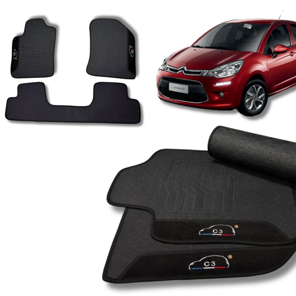 Jogo Tapete Emborrachado Citroën C3 Personalizado Preto