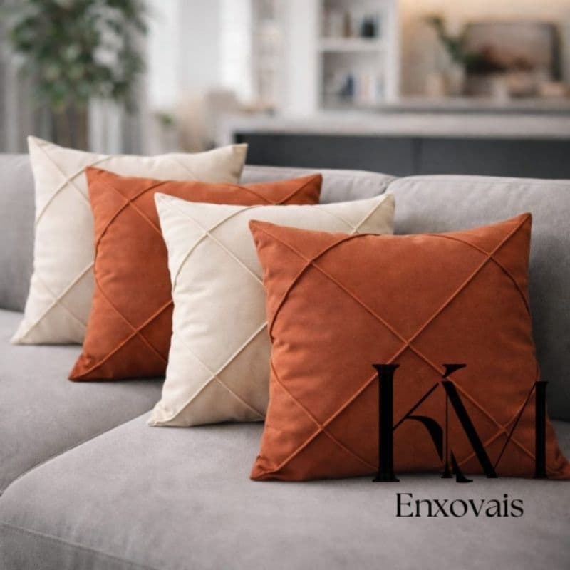 Capas de Almofadas em Suede Premium Com Detalhes em nervuras