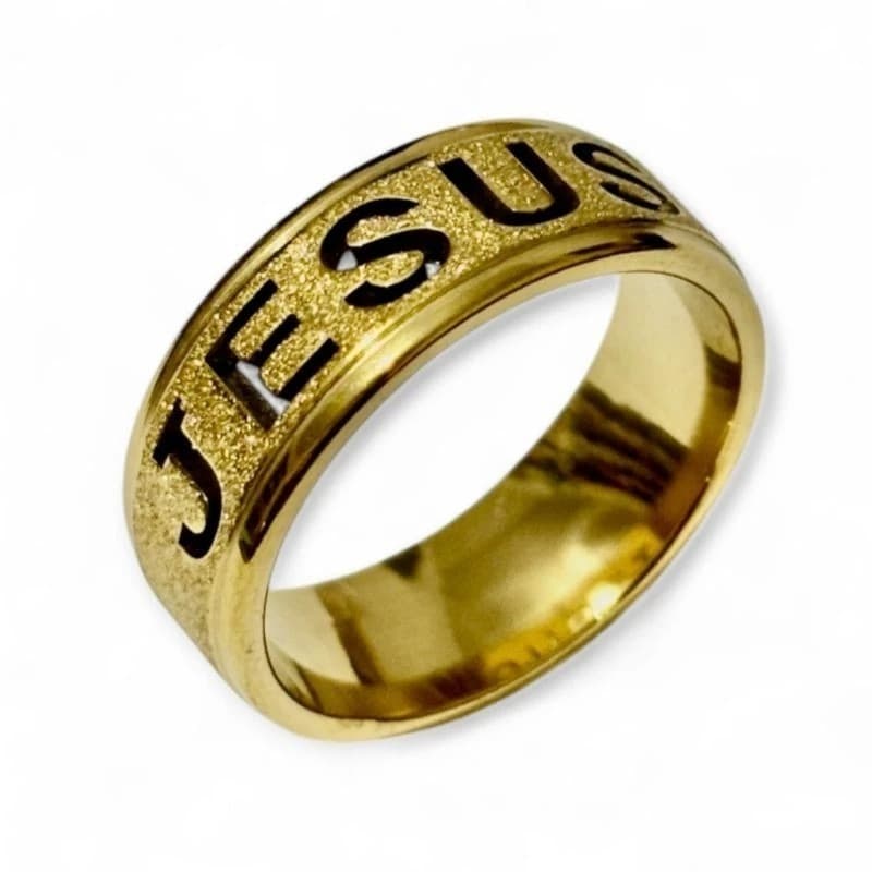 Anel Jesus Diamantado em Aço Inox Dourado e Prateado 8mm
