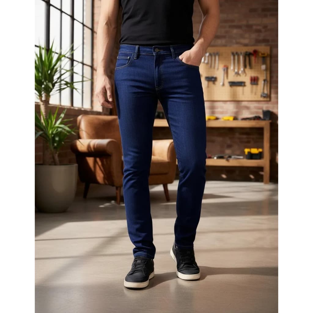 Calça Jeans Masculina Trabalho Reforçada Tradicional Com Elastano Promoção Atacado