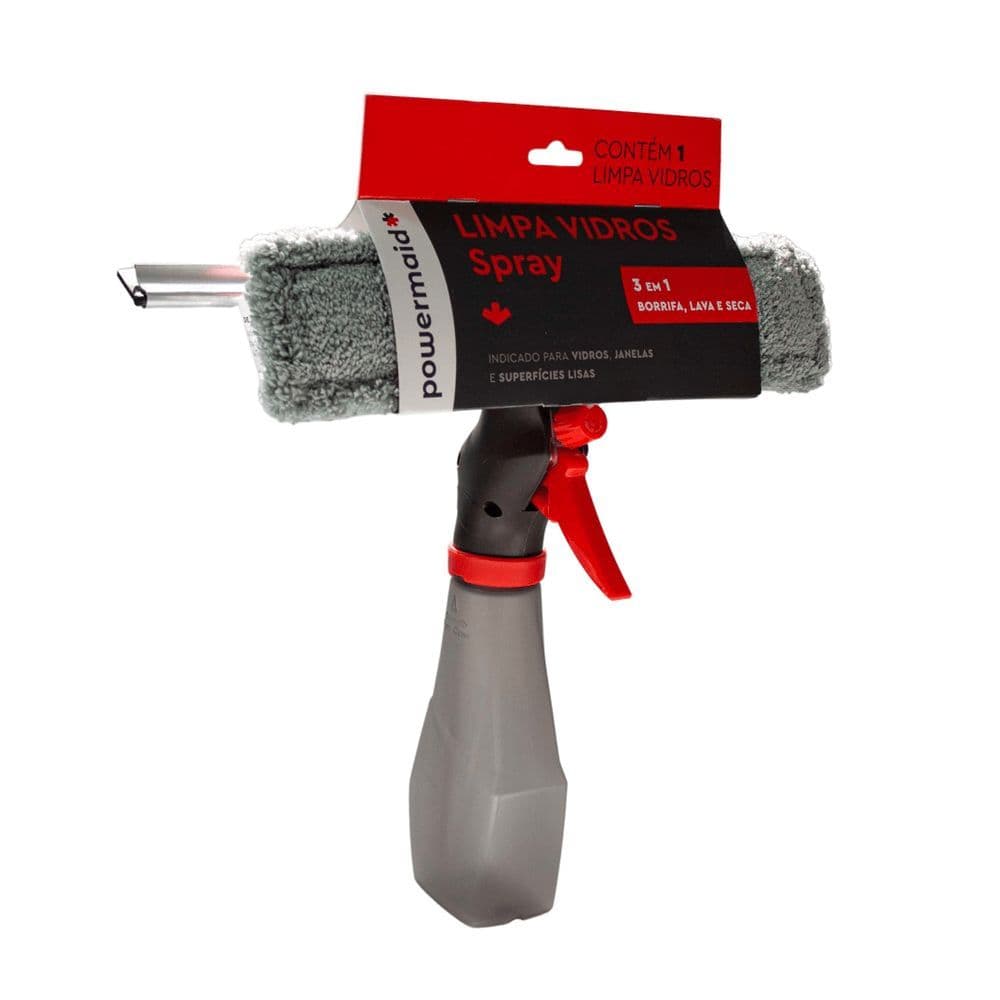 Limpa Vidros Spray 3 em 1 com Reservatório e Rodo – Borrifador com Esponja Microfibra