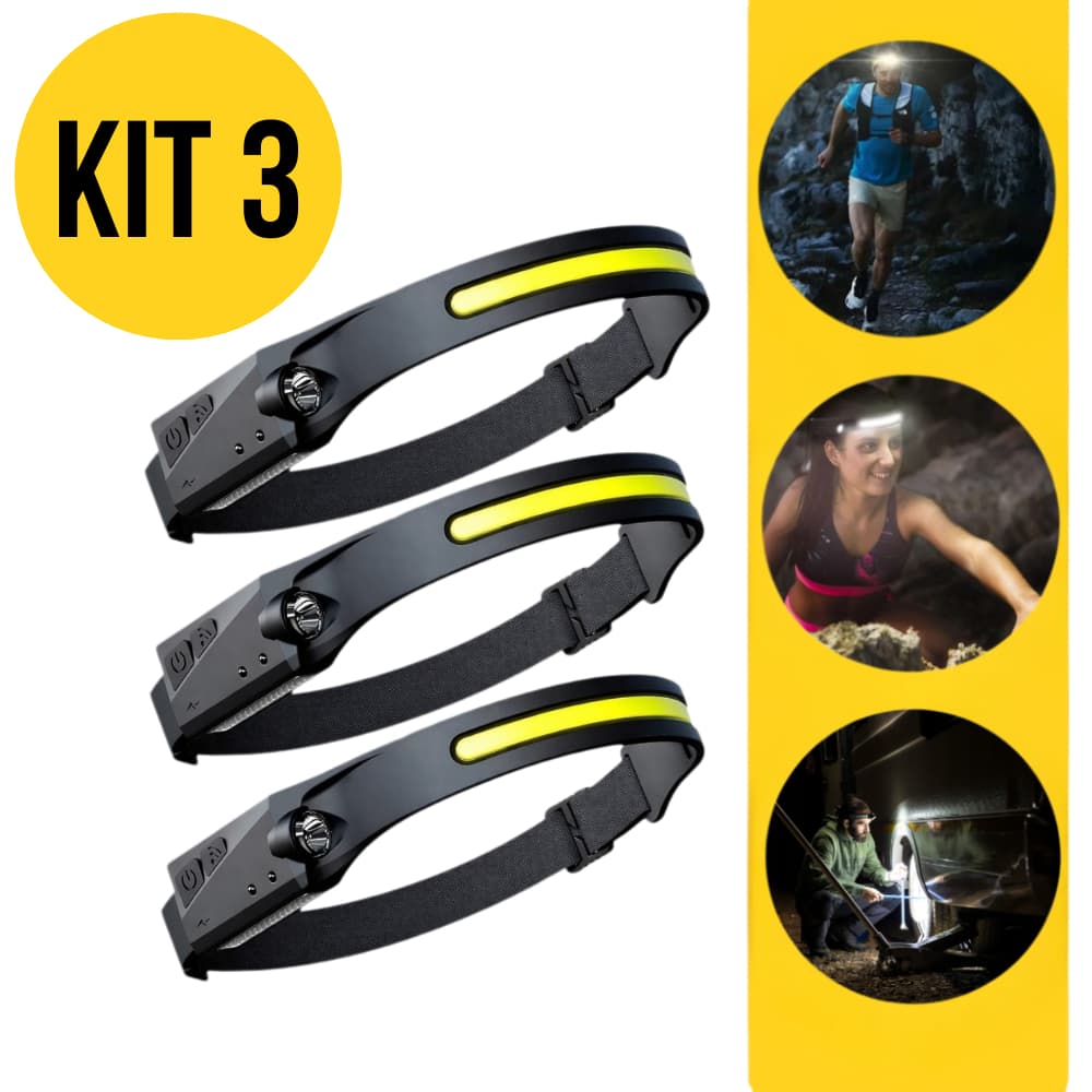 Kit 3 Lanternas de Cabeça Rerregável 3 Led -  Corpo Motion Camping Torch Light Lamp Com Usb
