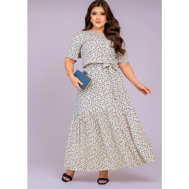 Vestido Midi Feminino Viscolinho com Cinto do Mesmo Tecido Leve Elegante Confortável Plus Size