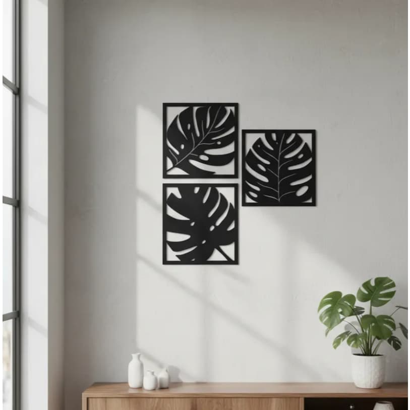 Placa Trio Floral Contemporâneo Flora Minimalista Natural Dupla Face