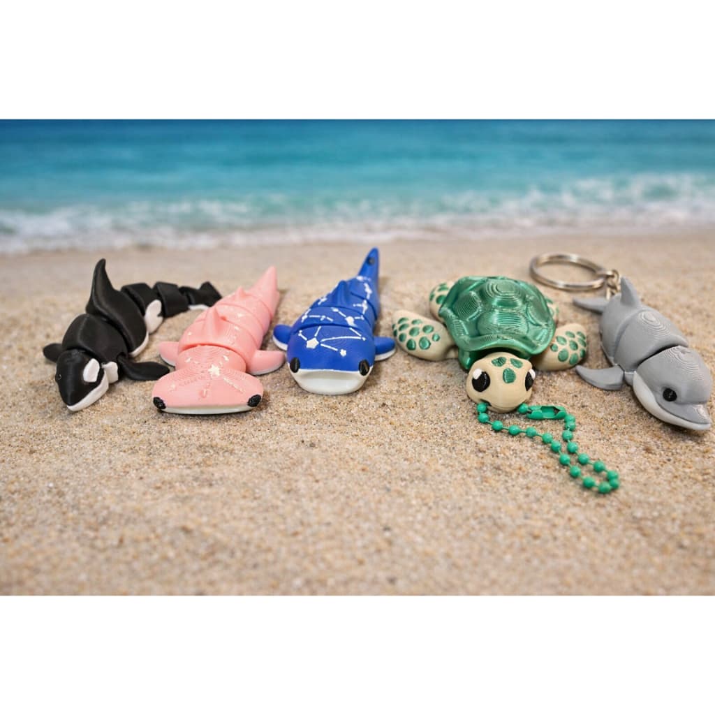 Coleção Ocean Flex KuraWorks   5 Animais Marinhos Articulados / Chaveiro