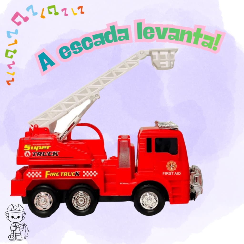 Caminhão Bombeiro C/ Sirene Som Luz Movimento Escada Resgate