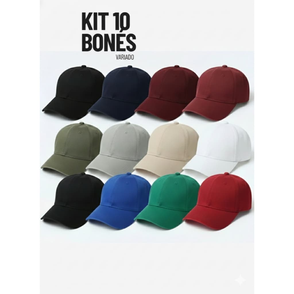 Kit 10 Bonés Liso Cores Variadas Adulto Masculino Feminino Confortável Regulagem Ajustável