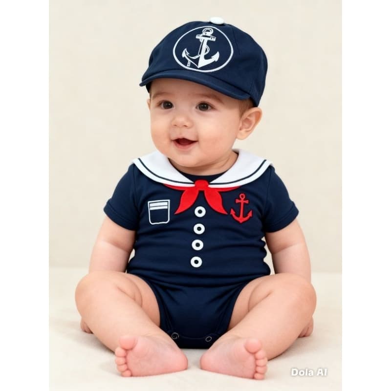 Body Temático Para Bebê Marinheiro+boina Personagem - Mêsversário/fantasia