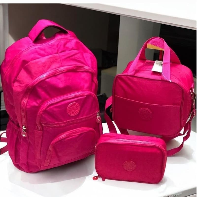 Kit Mochila Escolar Grande feminina masculina Feminina lancheira + Estojo Box 100 pens volta às aulas